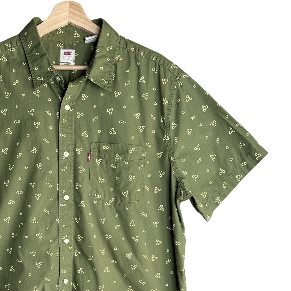 Levi's Men's XL Green Geometric 100% Cotton Button-Up Shirt Western